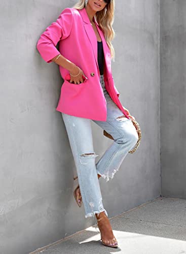 Artfree Womens Casual Blazer Button Lapel Long Sleeve Work Business Fashion Blazers Jackets Outfits With Pockets Rose Red L #TOP7