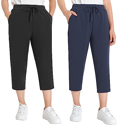 Weintee Women's Cotton Capris with Pockets 2 Pack