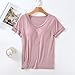 Women's Built-in Bra Pajama Top Loose Fit Sleepshirt V-Neck Short Sleeve Lounge Tee Nightshirt