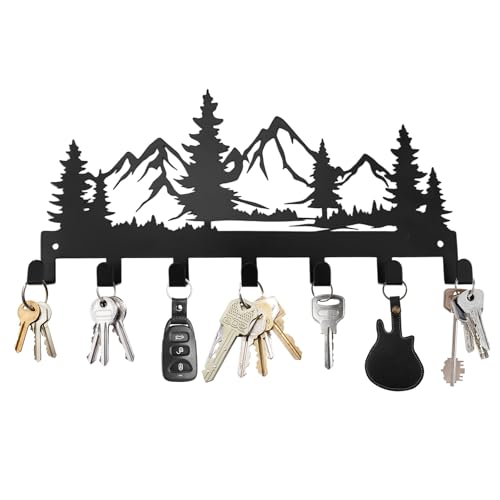 Colgador de Llaves de Pared, 27 x 12.8 cm Soporte para Llaves de Metal con 7 Ganchos, Negro Llavero de Pared Multifuncional, para Cocina, Entrada, Pasillo, Oficina y Dormitorio (Montaña de Nieve)