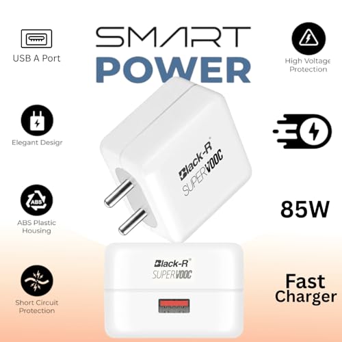 Image of Black-R 85W USB A Universal Charger Adapter, Multi Protocol - SuperVooc, QC, Warp, Dash, Dart, Turbo - All Protocol Supported | Charging Adapter