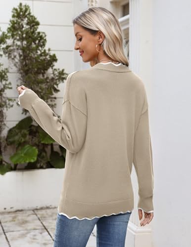Image of Zeagoo Women's 2026 Fall V Neck Sweater Long Sleeve Lightweight Knit Tops