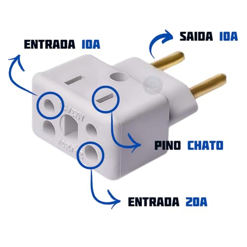 KIT 3 Adaptadores De Tomada Compacto Portátil Branco,10A/20A Para 2 e 3 Pinos Bivolt 110V/220V, Para