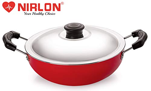 Image of Nirlon Gas Compatible Nonstick Aluminium Deep Fry Kadhai Pan with Steel Lid 24cm - 3 LTR(26 mm Classic DKD(B))