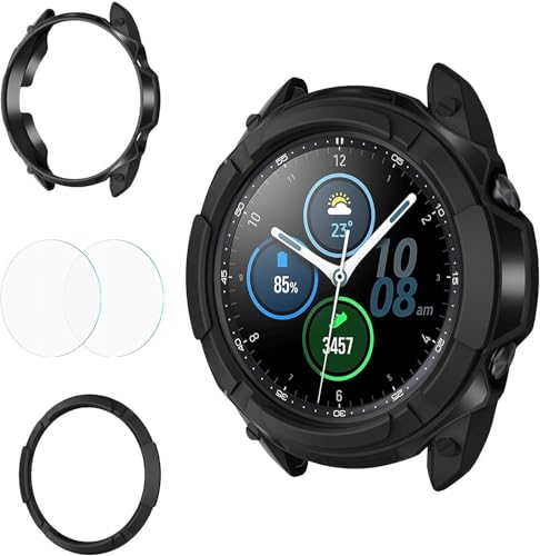 Goton 3 in 1 Accessories for Samsung Galaxy Watch 3 41mm, 1 Rugged TPU Armor Bumper Case +2 Tempered Glass Screen Protector Films + 1 Bezel Ring for Galaxy Watch 3 41mm
