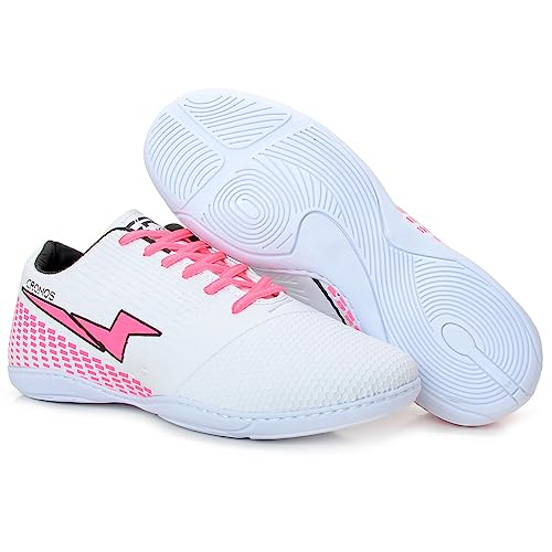 Chuteira Futsal Cr Cronos Quadra Masculino Feminino Sola Costurada (38, Branco Rosa)