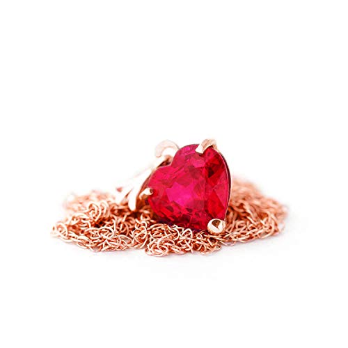 Galaxy Gold Gg 20" 20 Inch 14K Solid Rose Gold Necklace Heart-Shaped Ruby Handcrafted Fine Jewelry With Solid Gold And Genuine Gemstone. Anniversary Birthday Mother's Day Valentines Graduation, Christmas Spring Summer New Year Women Pendnat Necklace Gift Made In Usa Fine Jewelry Available In Yellow, Rose And White Gold #TOP5