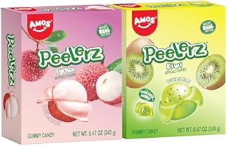 AMOS Peelerz Lychee & Kiwi Gummy Candy, Peelable Fruit-Shaped Candy, 8.47oz Box with 10 Individual Packs – Fun Peeling Gummy Snack Made with Real Juice (2-Box Bundle)