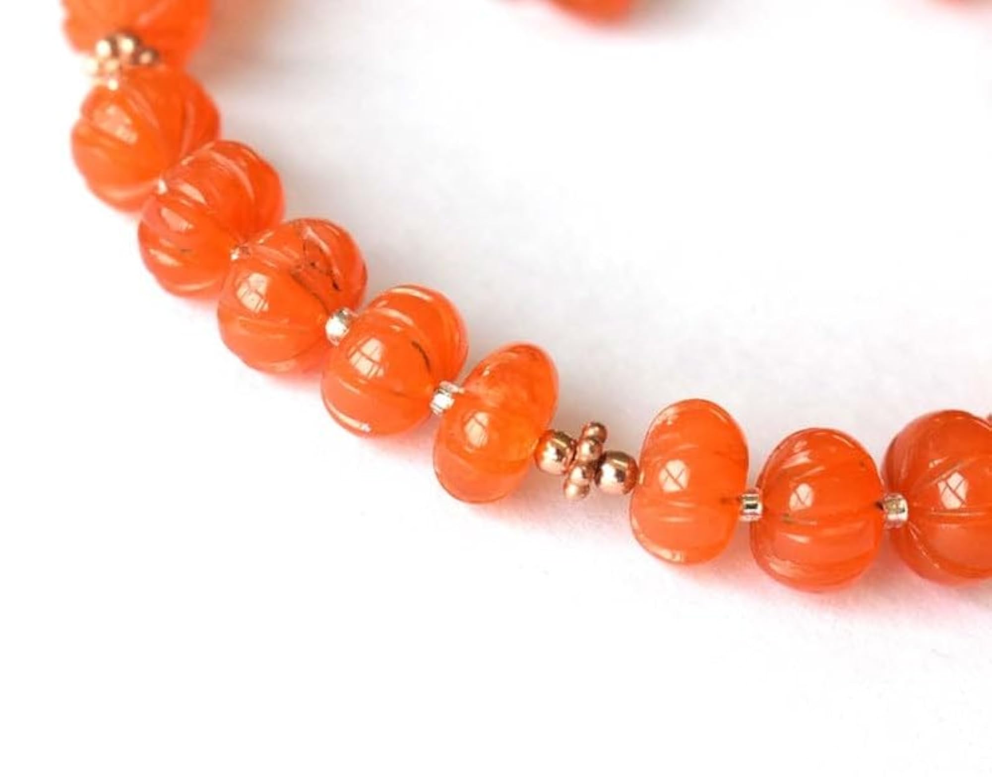 Unisex Carnelian 8mm Pumpkin Carved Bead Bracelet