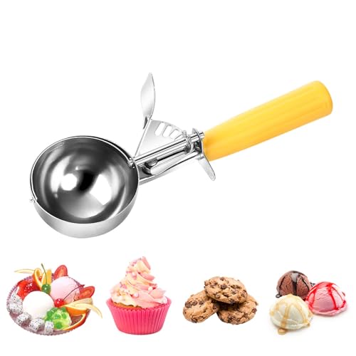 ZJHFC Ice Cream Scoop with Trigger 7 cm, Extra Large Cookie Scoop 18/8 Stainless Steel Portion Scoop for Cookie Dough, Cupcake, Batter, Ice Cream, Meatball, 24 tsp / 8 tbsp / 118ml / 4 oz
