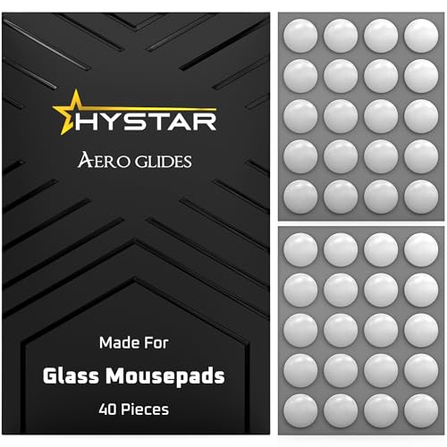 Hystar Aero Glides Łyżwy pod mysz z 40 kropkami do szklanej podkładki pod mysz, PTFE o wysokiej gęstości, zaokrąglone i polerowane do cichego użytkowania
