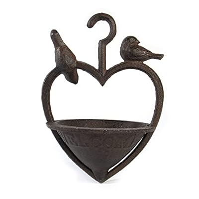 Love Heart Bird Bath & Feeder | Hanging Wildlife Feeding Station | Cast Iron Seed Feeder for Birds | Garden Ornament for Decor | Vintage Bronze | M&W