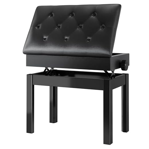 Banqueta Piano Regulable en Altura 56x33x58CM, Banco Piano con Espacio de Almacenamiento, Silla de Piano, Banqueta de Piano Carga Máxima 150KG, 4 PCS Patas Piano Madera Maciza, Negro