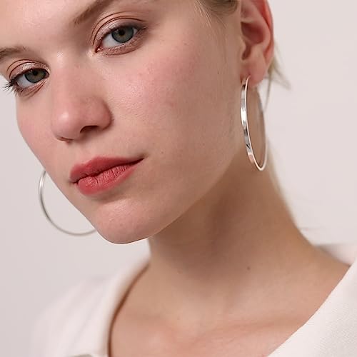 LOUMILEO Large Silver Hoop Earrings for Women Hypoallergenic Sterling Silver Hoop Earrings Lightweight Big Hoops Earring Thin Hoops Earring for Women - Image 2