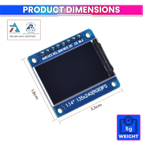 Image of amiciVision 1.14 Inch IPS Full-Color TFT Display Module | 135x240 HD Resolution | ST7789 Driver IC | 3.3V 8-Pin 4-Wire SPI Interface LCD Screen for Ardiuino, ESP32, Pi & DIY Electronics Projects