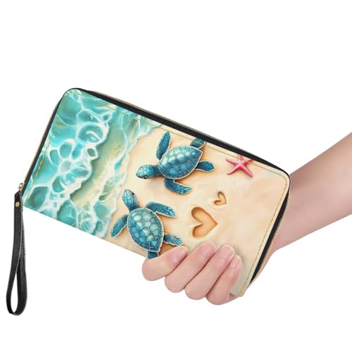 Image of Bulopur Beach Sea Turtle Wallets with Wristlet for Women Envelope Long Wallets Zip Around Small Handbags PU Leather Travel Wallet Passport Holder for Ladies