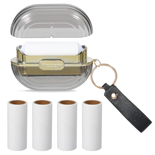 Piriuuo 6 Pcs Double Sided Travel Lint Roller Set, Mini Lint Roller with Hand Strap Portable Reusable Lint Roller for Travel Small Lint Roller for Dust Clothes Bags Lint Roller with 5 Refills