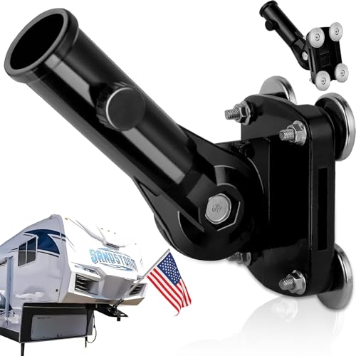 joaoxoko RV Flag Pole Mount Magnetic Holder for 5th Wheel Hitch Tool-Free Installation 180 Adjustable Angle Heavy-Duty & Weatherproof Compatible with Camper Trailer Truck (1 Black)