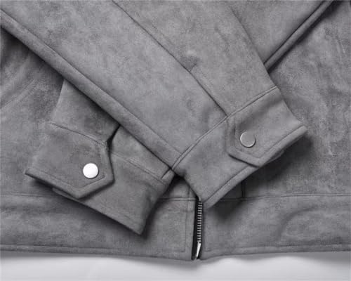 Men Vintage High Street Suede Material Crock Jacket With Zipper Lapel Short Jacket For3