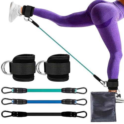 Bandas de resistencia al tobillo con puños 5 piezas/set correas de tobillo transpirables con anillos D Equipo de fitness ajustable para mujeres y hombres Ejercicio en el gimnasio en casa
