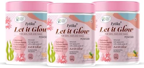Fytika Let It Glow 200G Each (Pineapple, Pack of 3) Marine Collagen Supplement for Men & Women|L- Glutathione, Vitamin C, Sesbania Agati Extract|Promotes Healthy Skin, Hairs and Nails