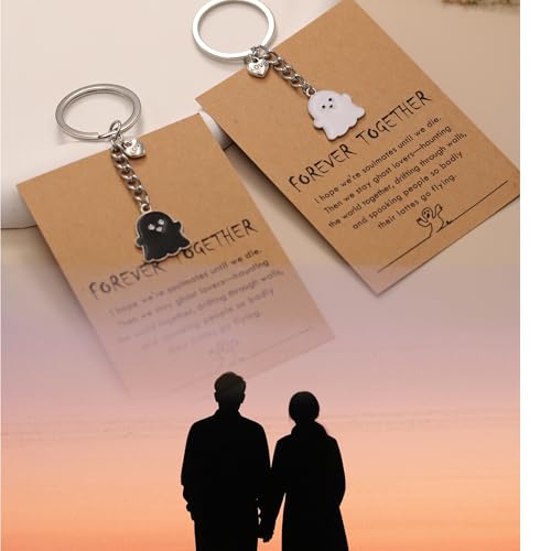 Image of PRCOLUX Funny Cute Ghost Keychain Gifts for Sisters Boyfriend Girlfriend Couple Halloween Christmas Birthday Graduation Gifts