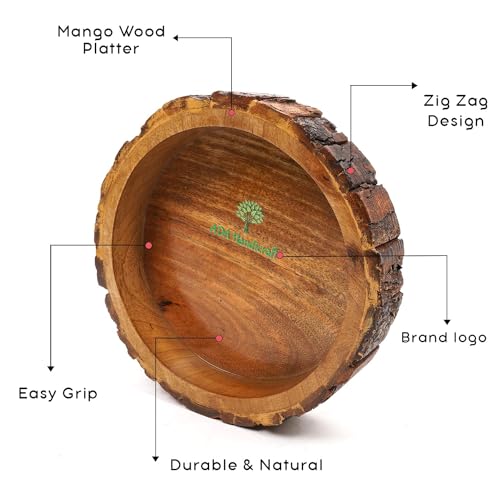 Image of ADA Handicraft Premium Pakka Mango Wood Handmade & Handcrafted Wooden Round Shape Serving Tray, Wooden Platter - Set Of 3 Small (5 Inch), Medium (7 Inch), Large (9 Inch)