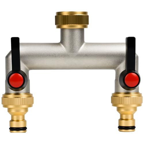 TEUYOE-2-Wege Wasserhahn Wasserverteiler, Messing Wasserverteiler mit Verteiler Wasser 3/4 Zoll und Verlängerter Griff für Haus, Hof, Waschmaschine, Gartenschläuche