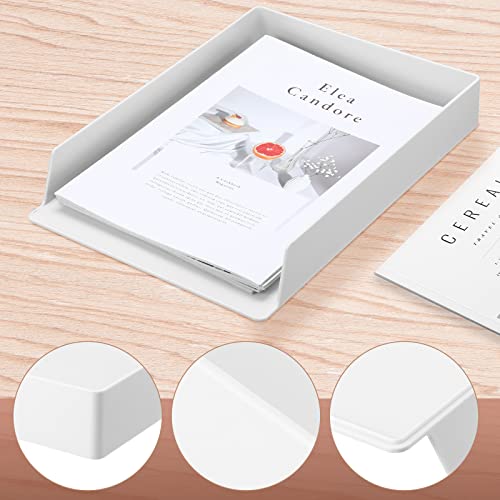 4 Pcs 4 Pcs Letter Tray File Organizer for Desk White Stackable Plastic Paper Organizer 12.8 x 9.45 x 1.97 Inches Document Tray Document Holder for Office Desktop Paper File Magazine Mail - Thumbnail 3