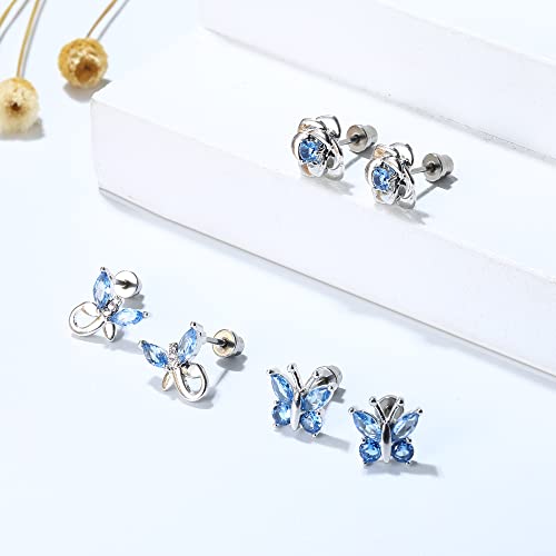 Thunaraz Hypoallergenic Birthstone Stud Earrings For Women Butterfly Flower Heart Cz Screw Back Earrings Jewelry Gift For Birthday Christmas #TOP5