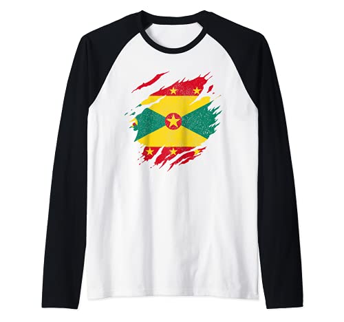 Grenada Flag Vintage Caribbean Souvenir Raglan Baseball Tee, Black