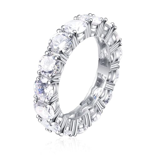Sparkle&Refined Moissanite Eternity Ring, Round Cut 0.5 CT Each, Lab Created Diamond, Sterling Silver Wedding Band