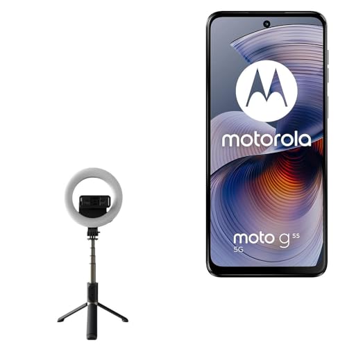 BoxWave Stand and Mount Compatible with Motorola Moto G55 - RingLight SelfiePod, Selfie Stick Extendable Arm with Ring Light - Jet Black