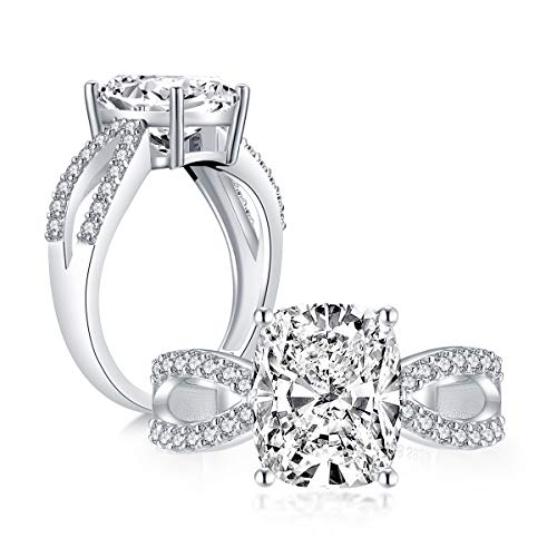 YUNNKAI 925 Sterling Silver Platinum Plated Cushion Cut 3.5ct 8x10mm Cubic Zirconia for Women Engagement Wedding Ring