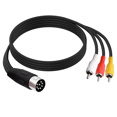 YARCHONN 8-polig Din till 3 RCA ljudkabel midi DIN 8-stifts kontakt till 3 cinch kontakt vintage ljudkabel adapter högtalarkabel för musikinstrument ljudsystem utrustning – 1,8 m/5,9 fot