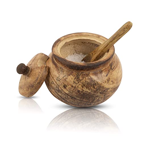 Decorative Rustic Wooden Sugar Bowl & Spoon With Lid Wide Mouth Candy Treat Jar Spice Jar Holder Condiment Nuts Serving Bowl Pot Salt Spice Herb Loose Leaf Tea Storage Container Novelty Home & Kitchen #TOP4