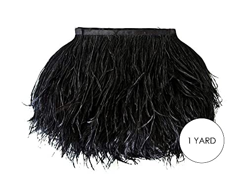 Moonlight Feather | 1 Yard - Black Ostrich Fringe Trim Wholesale Feather Halloween Prom Costume Craft Supply #TOP1