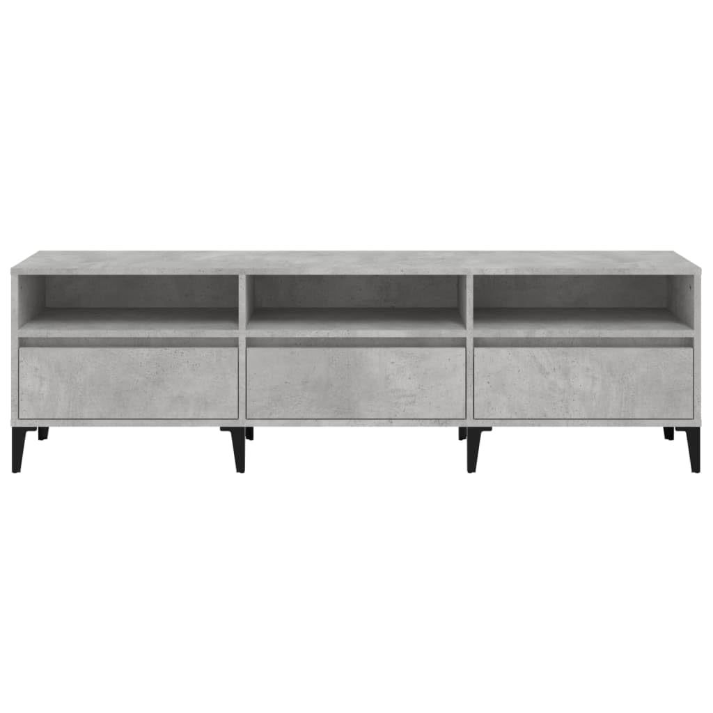 Mobile TV grigio cemento in legno multistrato e metallo 150x30x44,5 cm con ampio spazio portaoggetti, ripiani e scomparti per soggiorno, base supporto televisore e consolle