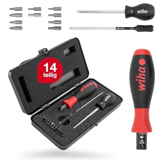 Wiha Drehmoment-Schraubendreher Set TorqueVario®-S (26893), 13 tlg., Schraubenzieher mit Drehmomentwert 0,8-5,0 Nm, mit Box und einstellbarem Drehmoment, Pozidriv/ TORX®/ Innensechskant/ Phillips