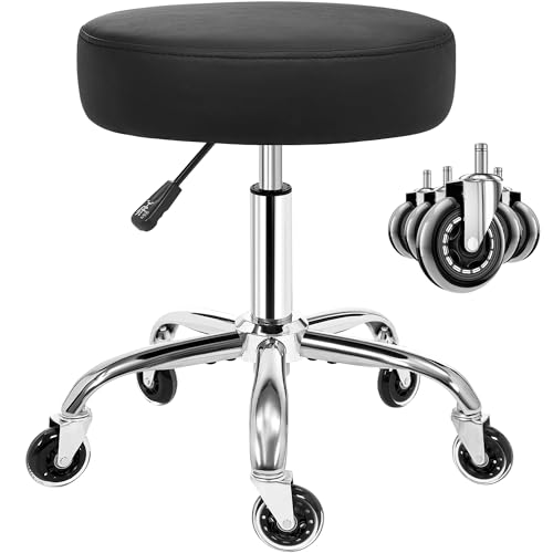 ANWBROAD Rollhocker höhenverstellbar mit Rollen 360° Drehhocker Hocker, Arbeitshocker bis 205 kg belastbar PU-Sitzpolsterung für Salon Spa, Haushalt und Kliniken Schwarz WSC001B