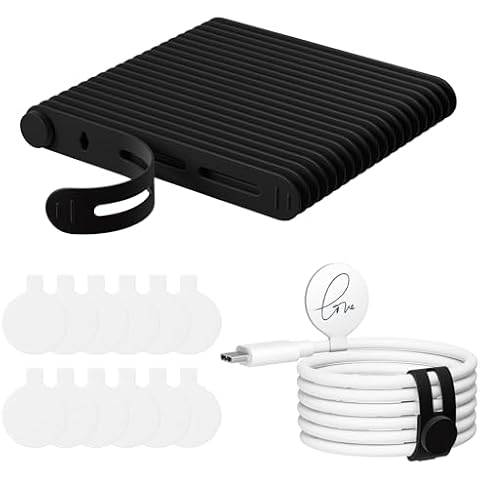 32Pcs Nearockle Cable Labels and Silicone Cable Ties Value Cable Management Set, 20 Cable Ties+12 Cord Labels for Electronics, Travel Home Office Desk Wire Organization(Black&White) Cover