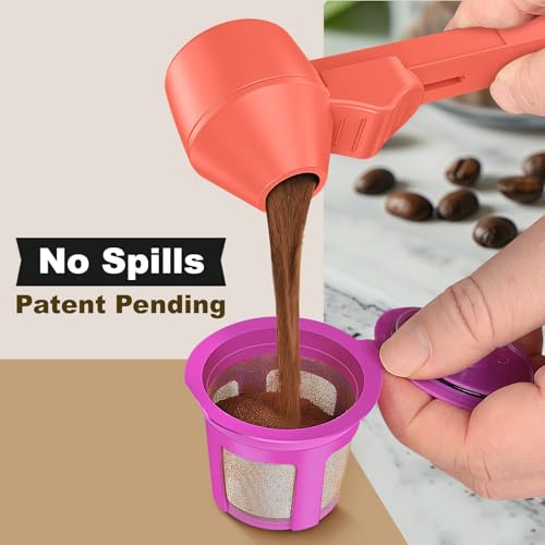 Image of Coffee Scoop & Funnel for Reusable K Cup Refillable Coffee Pods, Coffee Measuring Spoon 2 Tablespoon Capacity, Scoop with Funnel for Ground Coffee, Protein Powder, Tea (Orange, 2 Pack)
