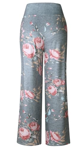 Image of Elsofer Women's Comfy Lounge Pants Soft Floral Pajama Pants Loose Drawstring Wide Leg Palazzo Pants for Sleep, Casual Wear