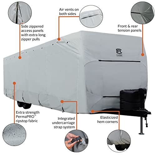 Classic Accessories Over Drive Permapro Travel Trailer Cover, Fits 38' - 40' Rvs, Camper Rv Cover, Customizable Fit, Water-Resistant, All Season Protection For Motorhome, Grey #TOP4
