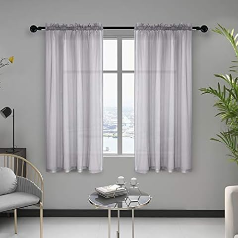 Anjee Grey Sheer Curtains 63 Inches Length Rod Pocket Window Treatment Linen Gauze Voile Drapes for Bedroom Living Room Kitchen, 52 x 63 Inch Cover