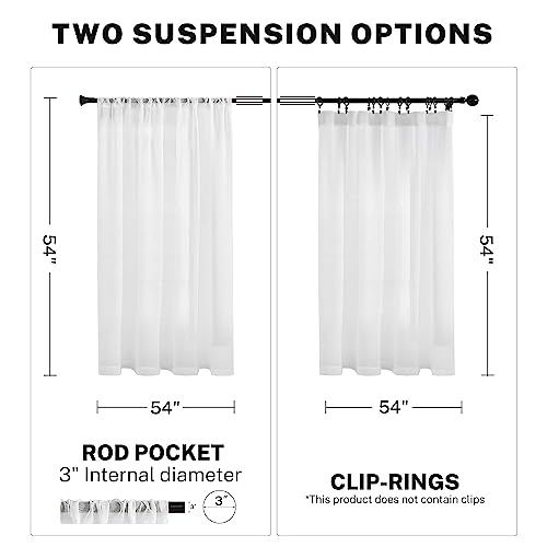 Mrtrees Sheer White Curtains Living Room 54 Inches Long Curtain Sheers Bedroom Voile Panels Drapes Rod Pocket Light Filtering Basement Window Treatments 2 Panels #TOP2