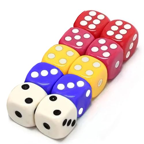 Juego de 10 dados de 5 colores (2) de 16 mm, acrílico, 6 caras para juegos de mesa y accesorios