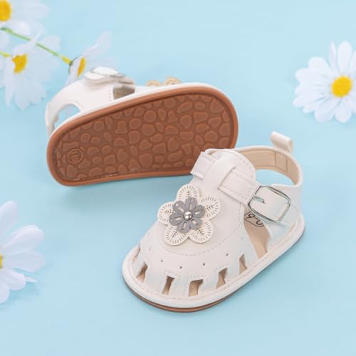 Image of HsdsBebe Baby Girls Sandals Bohemia Flower Bow Soft Sole Toddler First Walkers Beach Summer Shoes