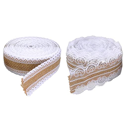 Pontedinvoy Ruban Dentelle Blanche De Ruban en Toile De Jute Avec Dentelle Dentelle Couture De Jute Bordure Pour Créativité Artisanale Décoration De Mariage Décoration De Noël Décoration De Cadeau Cover