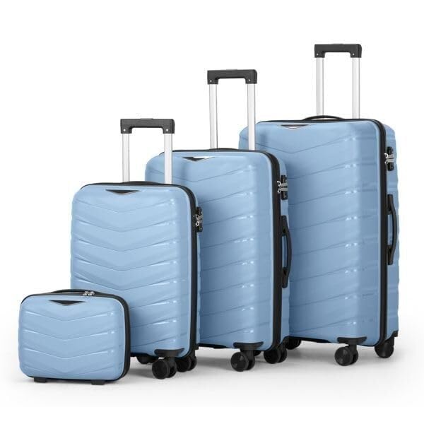 V-Shaped Stripes 4-Piece Luggage Set - Sky Blue PP Trolley Cases for Effortless Travel2